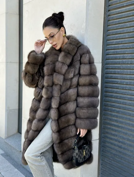 Шуба из меха баргузинского соболя - седина 1, воротник шаль