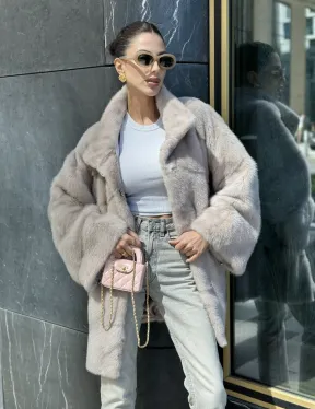 Норковая шуба в цвете нюд