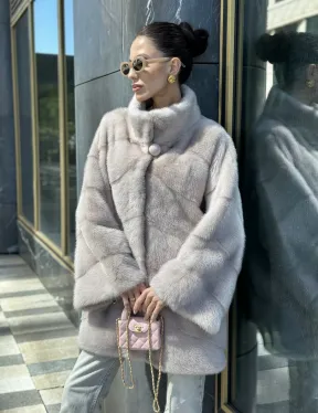 Норковая шуба в цвете нюд