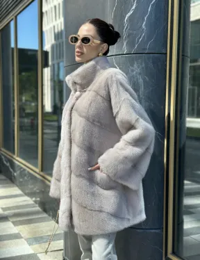 Норковая шуба в цвете нюд