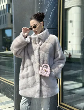 Норковая шуба в цвете нюд