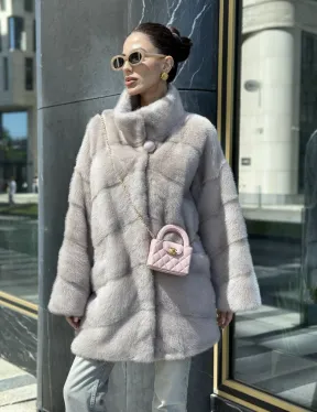 Норковая шуба в цвете нюд