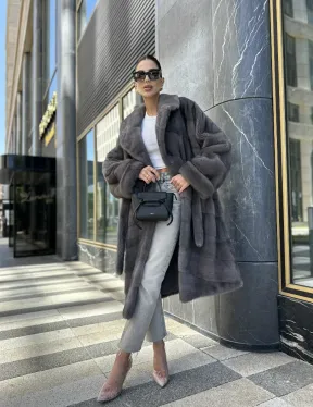 Норковая шуба в цвете сапфир