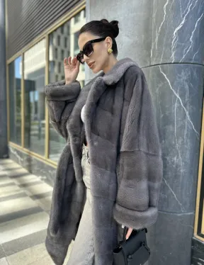 Норковая шуба в цвете сапфир