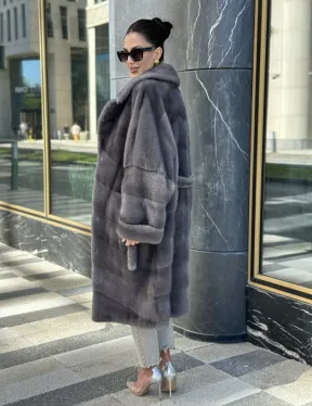 Норковая шуба в цвете сапфир