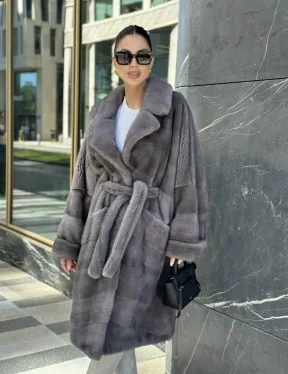 Норковая шуба в цвете сапфир