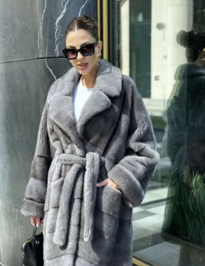 Норковая шуба в цвете сапфир