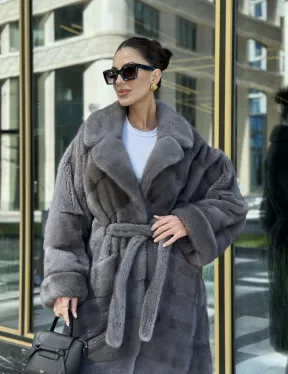 Норковая шуба в цвете сапфир