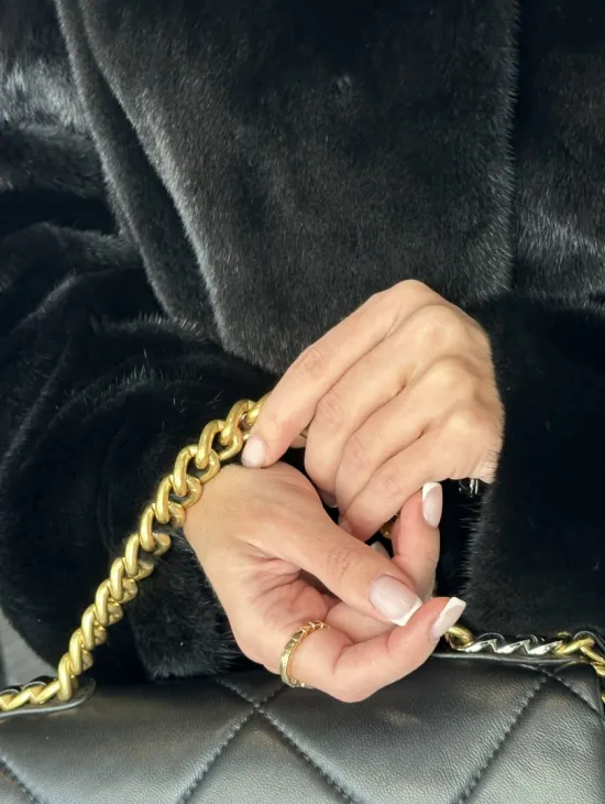 Удлиненная шуба из норки BLACKGLAMA с капюшоном