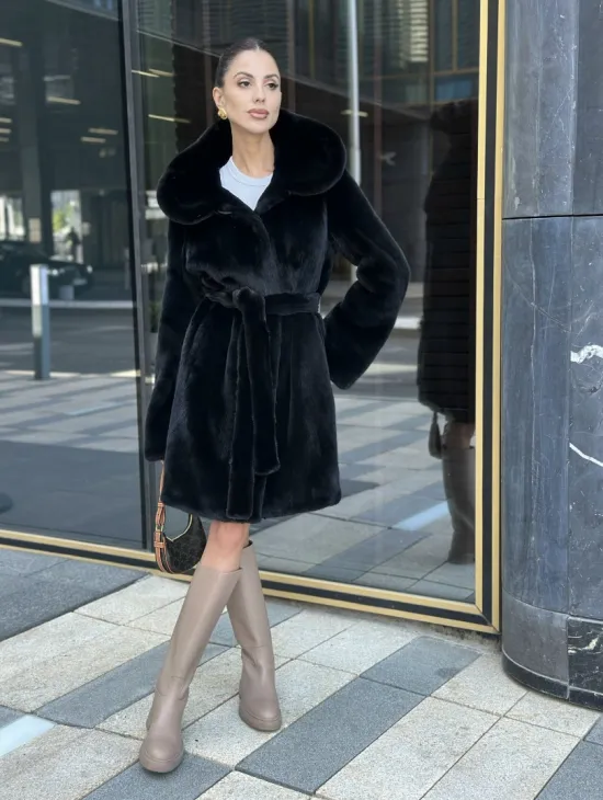 Шуба норковая с капюшоном, мех BLACKGLAMA