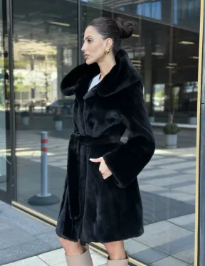 Шуба норковая с капюшоном, мех BLACKGLAMA