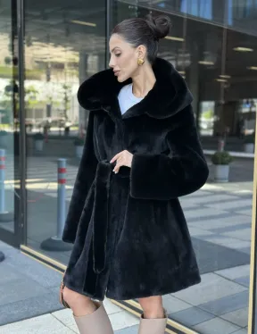 Шуба норковая с капюшоном, мех BLACKGLAMA