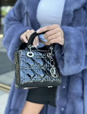 Норковая шуба с английским воротником - цвет джинс