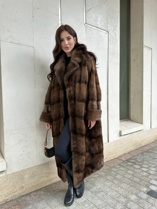 Норковая шуба NAFA соболиного натурального цвета