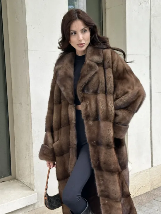 Норковая шуба NAFA соболиного натурального цвета