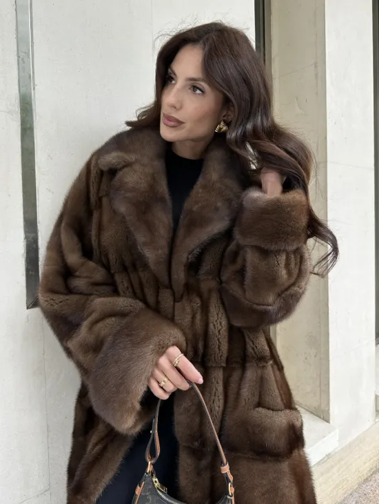 Норковая шуба NAFA соболиного натурального цвета