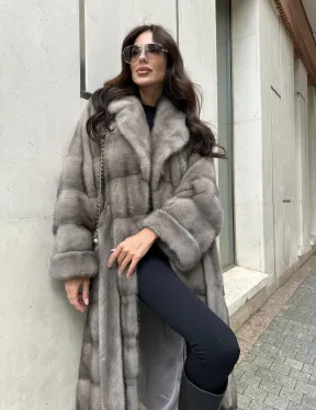 Шуба из норки  серого цвета - сапфир с английским воротником