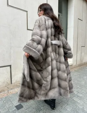 Шуба из норки  серого цвета - сапфир с английским воротником