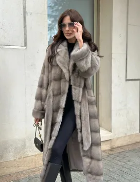Шуба из норки  серого цвета - сапфир с английским воротником