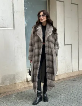 Шуба из норки  серого цвета - сапфир с английским воротником