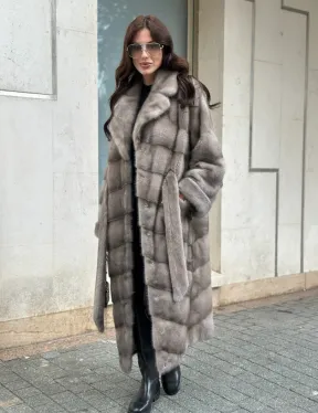 Шуба из норки  серого цвета - сапфир с английским воротником