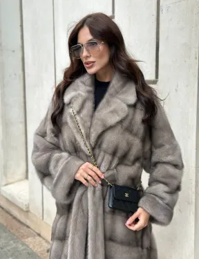 Шуба из норки  серого цвета - сапфир с английским воротником