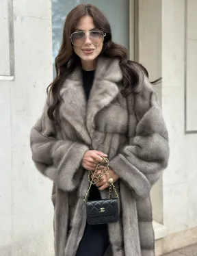 Шуба из норки  серого цвета - сапфир с английским воротником