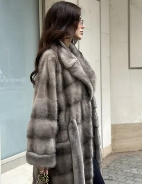 Шуба из норки  серого цвета - сапфир с английским воротником