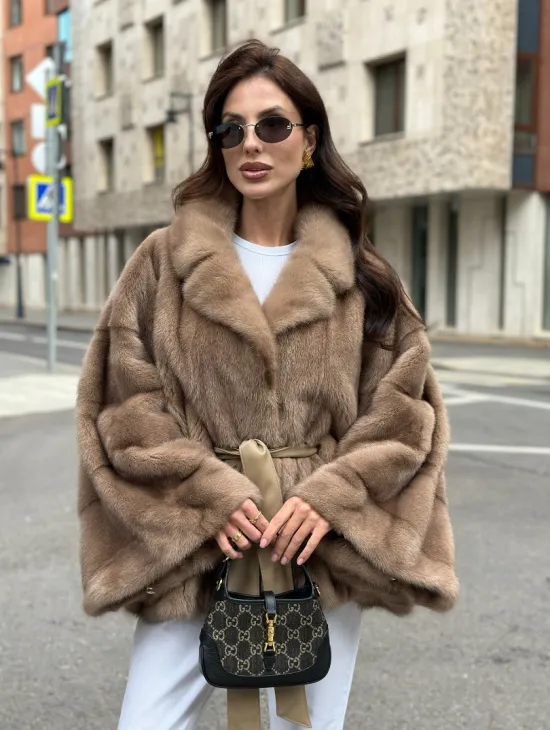 Шуба автоледи из норки цвет бежевый