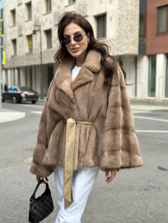 Шуба автоледи из норки цвет бежевый