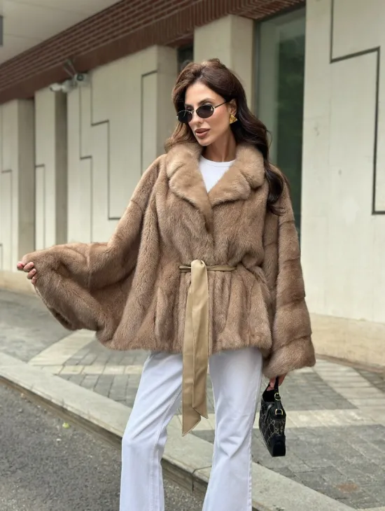 Шуба автоледи из норки цвет бежевый