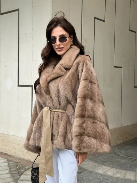 Шуба автоледи из норки цвет бежевый