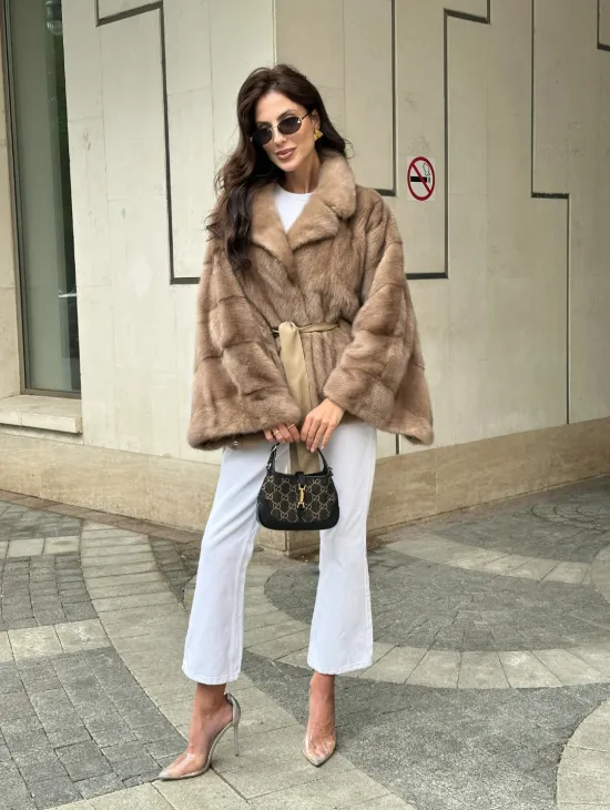 Шуба автоледи из норки цвет бежевый