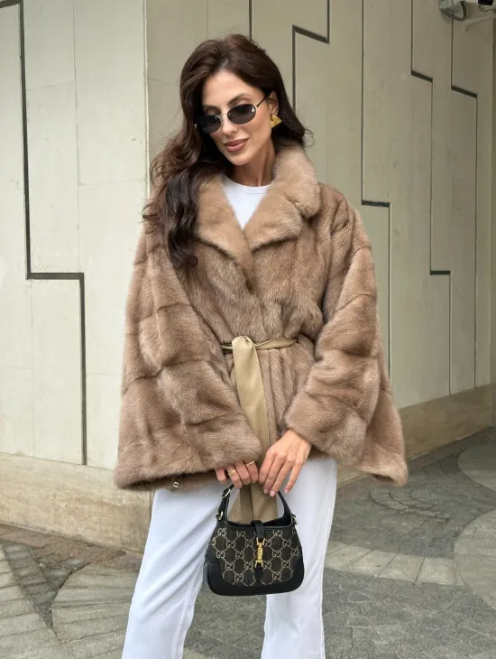 Шуба автоледи из норки цвет бежевый