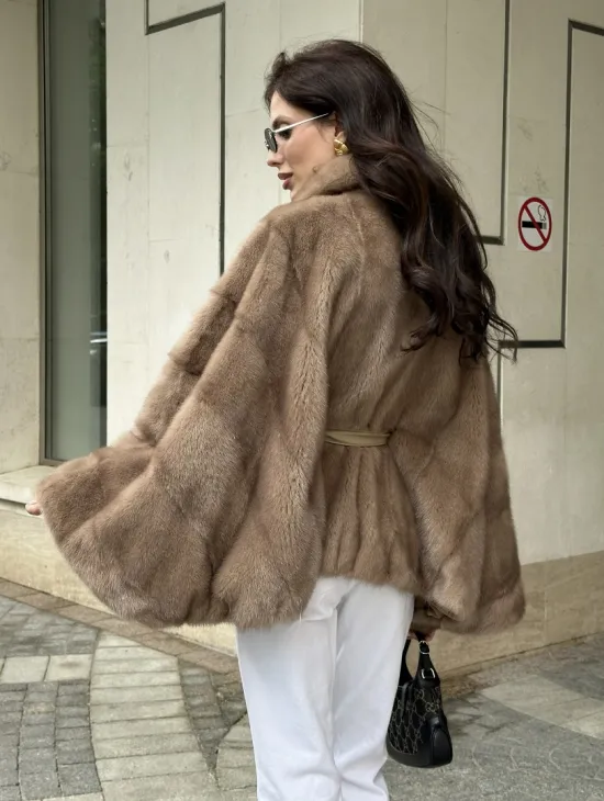 Шуба автоледи из норки цвет бежевый