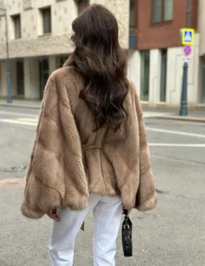 Шуба автоледи из норки цвет бежевый