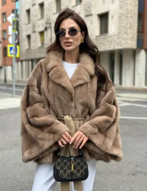 Шуба автоледи из норки цвет бежевый