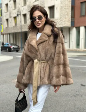 Шуба автоледи из норки цвет бежевый