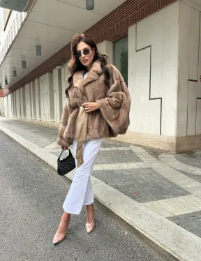 Шуба автоледи из норки цвет бежевый