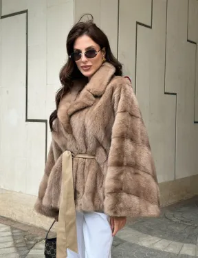 Шуба автоледи из норки цвет бежевый