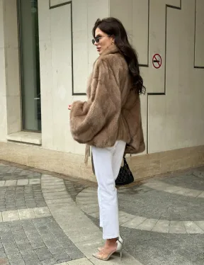 Шуба автоледи из норки цвет бежевый