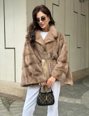 Шуба автоледи из норки цвет бежевый