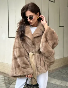 Шуба автоледи из норки цвет бежевый