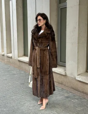 Классическая норковая шуба  натуральный цвет - орех