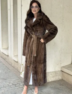 Классическая норковая шуба  натуральный цвет - орех