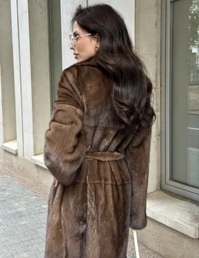 Классическая норковая шуба  натуральный цвет - орех