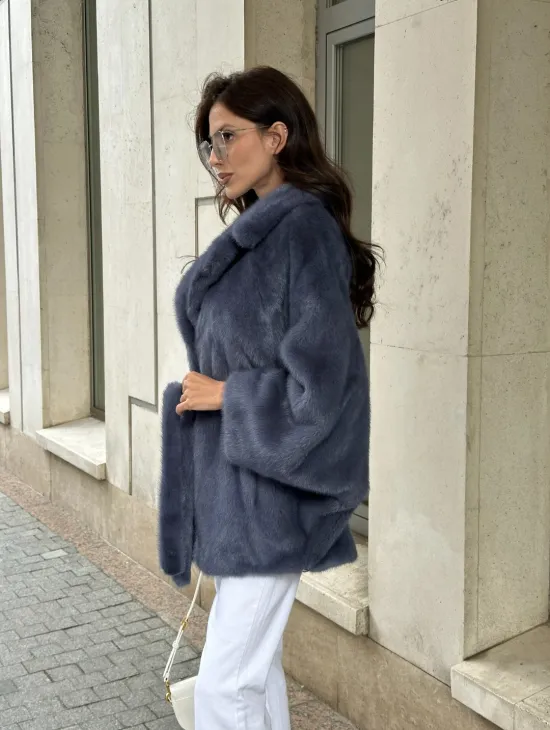 Шуба норковая летучая мышь - цвет джинс