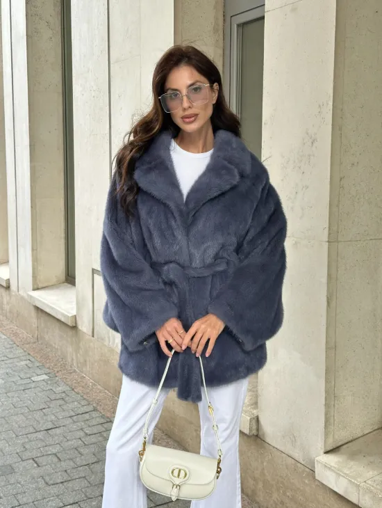 Шуба норковая летучая мышь - цвет джинс