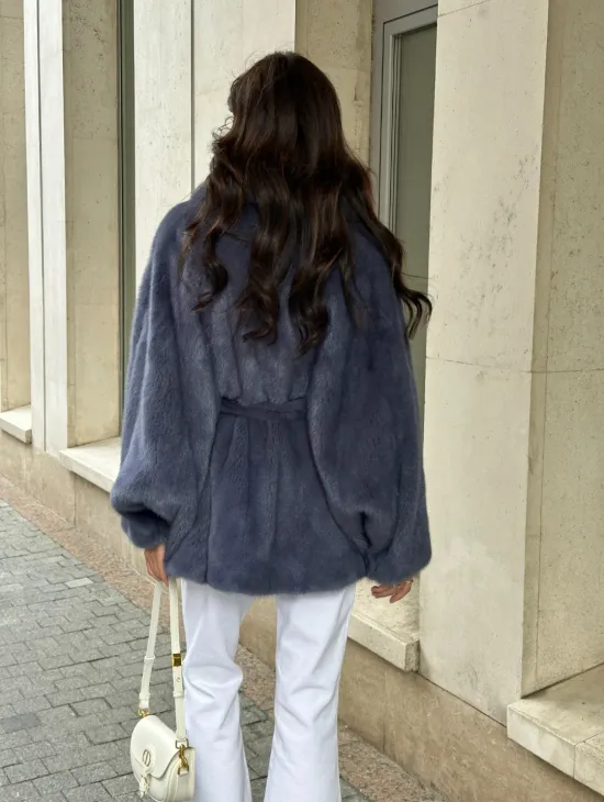 Шуба норковая летучая мышь - цвет джинс