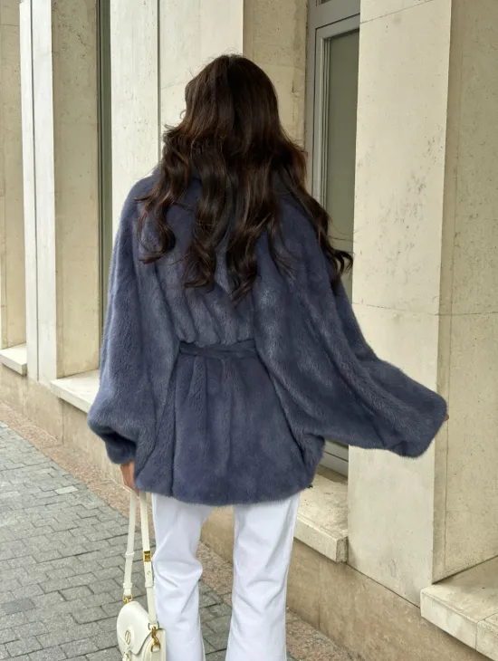 Шуба норковая летучая мышь - цвет джинс